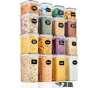 GoMaihe Boite de Rangement Cuisine Lot de 16, Bocaux Hermetiques Alimentaires en Plastique Scellée avec Couvercle, Pour Stocker les Cereales, Pâtes, Farine, Nourriture pour Animaux de Compagnie