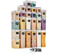 GoMaihe Boite de Rangement Cuisine Lot de 25, Bocaux Hermetiques Alimentaires en Plastique Scellée avec Couvercle, Pour Stocker les Cereales, Pâtes, Farine, Nourriture pour Animaux de Compagnie