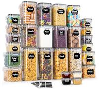 GoMaihe Boite de Rangement Cuisine Lot de 28, Bocaux Hermetiques Alimentaires en Plastique Scellée avec Couvercle, Pour Stocker les Cereales, Pâtes, Farine, Nourriture pour Animaux de Compagnie