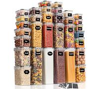 GoMaihe Boite de Rangement Cuisine Lot de 32, Bocaux Hermetiques Alimentaires en Plastique Scellée avec Couvercle, Pour Stocker les Cereales, Pâtes, Farine, Nourriture pour Animaux de Compagnie