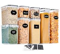 GoMaihe Boite de Rangement Cuisine Lot de 8, Bocaux Hermetiques Alimentaires en Plastique Scellée avec Couvercle, Pour Stocker les Cereales, Pâtes, Farine, Nourriture pour Animaux de Compagnie