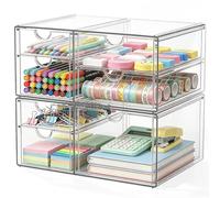GoMaihe Lot de 2 Organisateurs de Bureau, Rangement pour Maquillage avec 7 Tiroirs, Accessoires de Bureau Transparents, Organisateur de Tiroir Antipoussière pour Maquillage, Bijoux, Stylos, Papeterie