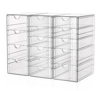 GoMaihe Organisateur de Maquillage avec 15 Tiroirs, Lot de 3 Organisateurs de Bureau, Accessoires de Bureau Transparents, Rangement pour Tiroir Antipoussière pour Maquillage, Bijoux, Stylos, Papeterie