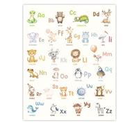 GOMAKERER 1 affiche Murale Affiche de L'Alphabet des Animaux Apprendre L'ABC Animaux Peinture Sur Toile Art Mural Impression pour Salon Chambre Décorations pour la Maison 11x13.8 pouce Sans Cadre