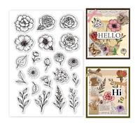 GOMAKERER 1 feuille de Tampon Transparent Fleur Tampons Transparents en Silicone Motif Feuilles Florales pour Scrapbooking Fabrication de Cartes et Décoration, 160x110mm