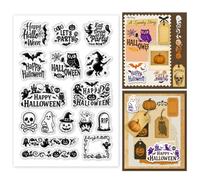 GOMAKERER 1 feuille Tampons Scrapbooking, Tampons Transparents en Silicone Réutilisables Motif Chauve Souris Hibou Squelette Fantôme pour Bullet Journal Album Photo Halloween Décor