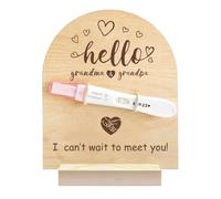 GOMAKERER 1 panneau D'Annonce de Grossesse en Bois Bonjour Grand Mère et Grand Père Souvenir de Test de Grossesse en Bois avec Base et Corde de Ficelle pour Être un Cadeau à Afficher