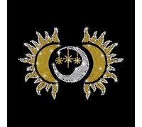 GOMAKERER 1 Patch Thermocollant Motif Soleil et Lune Strass Autocollant de Transfert de Chaleur pour Réparation de Vêtements Cristal Scintillant Patch Transfert Chaleur pour T Shirt Vêtements Sacs