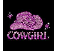 GOMAKERER 1 Transfert de Strass Thermocollant Patch Thermocollant Rose en Forme de Chapeau de Cowboy à Fixer à Chaud pour Réparation de Vêtements T Shirt Chapeau Veste Accessoires de Bricolage