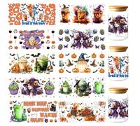GOMAKERER 10 Emballage de Tasse Halloween UV DTF, 10 Styles Autocollants DTF UV à Thème D'Automne et D'Halloween Autocollants de Transfert Imperméables pour Bouteilles D'Eau Gobelets en Verre