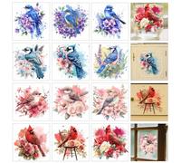 GOMAKERER 12 autocollant Oiseau à Frotter pour L'Artisanat et les Meubles, 12 Styles Vintage Oiseaux Floral Rub On Transfer Stickers PVC Rub On Decals pour DIY Home Window Craft Decor 14x14cm