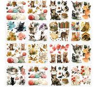 GOMAKERER 12 feuille à Frotter Sur les Transferts pour L'Artisanat Meubles, 12 Styles Chaton Rub On Transfer Stickers Chats Mignons PVC Rub On Stickers pour DIY Maison Fenêtre Artisanat Décor 14x14mm