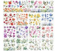 GOMAKERER 12 feuille à Frotter Sur Transferts pour L'Artisanat et Meubles, 12 Styles Journal Botanique Autocollants de Transfert à Frotter en PVC pour Décoration de Fenêtre de Maison, 14x14mm