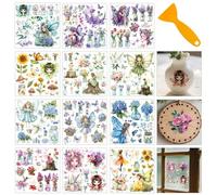 GOMAKERER 12 feuille D'Autocollants Féeriques à Frotter, 12 Styles Autocollants de Transfert de Fleurs de Vase de Fée Plante Papillon PVC Rub On Decals pour Bricolage Fenêtre de Maison Artisanat