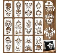GOMAKERER 12 feuille de Pochoirs de Peinture de Flammes Squelettes 24 pochoir Réutilisable pour Peinture Murale Motif Tête de Mort Décoration D'Intérieur Halloween