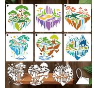 GOMAKERER 12 feuille de Pochoirs pour Petites Îles à Peindre, 12 Modèle de Pochoir Mural Réutilisable Palmier Eau et Fleurs pour la Décoration Murale et Intérieure en Bois