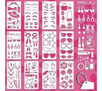 GOMAKERER 12 feuille Modèles Superposition Traits du Visage Modèles de Dessin Yeux Bouche Sourcils Colliers Boucles D'Oreilles Chapeaux Accessoires Modèles pour Peindre Sur Murs Bois Décoration