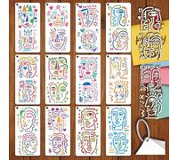 GOMAKERER 12 feuille Pochoirs Abstraits de Visages pour Peinture, Pochoir Mural Réutilisable pour Portrait Style Fantaisiste Motif Visage au Trait Idéal pour Peindre Sur Murs Bois et Décoration