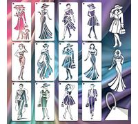 GOMAKERER 12 feuille Pochoirs de Mannequin pour Peinture Modèle de Dessin de Personnage Élégant pour Carnet de Croquis Robe et Chapeau Style Féminin Idéal pour Peinture Murale Sur Bois Décoration