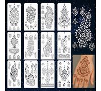 GOMAKERER 12 feuille Pochoirs de Tatouage Haina pour Peinture, 12 pochoir Réutilisable pour Peinture Murale Motifs Tribaux Indiens Arabes et Indiens Décoration D'Intérieur