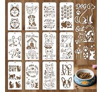GOMAKERER 12 feuille Pochoirs pour Animaux de Compagnie à Peindre, 25 Styles Chien Chat Chien Os Dessin Modèles Mignon Animal Réutilisable Bordure Pochoir pour Peinture Sur Mur Bois Décoration