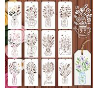 GOMAKERER 12 feuille Pochoirs pour Peinture de Bouquet de Vase, 12 Styles Roses Tournesols Tulipes Modèles de Dessin Fleurs Sauvages Pochoirs D'Art PET Réutilisables pour Peinture Sur Mur Bois