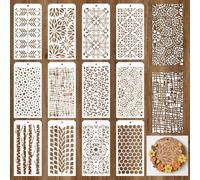GOMAKERER 12 feuille Pochoirs pour Peinture Texturée, 12 Styles Géométrique Nid D'Abeille Brique Léopard Fleur Grain Modèles de Superposition pour Peinture Sur Mur Bois Décoration D'Intérieur