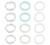 GOMAKERER 12 pcs 6 styles Bagues en Acrylique Bagues Empilables Colorées 16.5~18.1mm Anneaux en Perles Anneaux Délicats en Forme de Dôme Épais pour Femmes Bijoux Esthétiques Cadeau Bohème