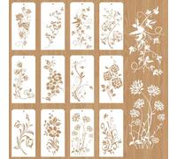 GOMAKERER 12 pochoir de Peinture Décorative 12 Styles Feuille Vigne Pochoirs Feuilles Floral Printemps Pochoir Réutilisable Bordure Pochoir pour Peinture Sur Bois Mur Meubles Scrapbooking Décor
