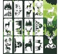 GOMAKERER 12 pochoir de Peinture Décorative 12 Styles Pochoirs de Peinture de Forêt de Cerf Pochoir de Bordure Réutilisable Pochoirs de Feuille pour Peinture Sur Carrelage Scrapbooking Décoration Noël