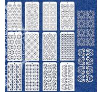 GOMAKERER 12 pochoir de Peinture Décorative 12 Styles Pochoirs de Peinture Géométriques Floraux Pochoirs de Bordure Réutilisables Pochoirs de Fleurs pour Peinture Sur Carrelage Mur Sol Scrapbooking