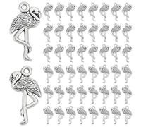 GOMAKERER 120pcs breloque Flamant Rose de Tibétain Pendentifs en Alliage D'Oiseau et D'Animal en Argent Antique Breloques Pendantes de Flamant Rose pour la Fabrication de Colliers de Bijoux