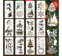 GOMAKERER 12pcs Pochoir de Noël pour Peinture, 12 Styles Père Noël Bonhomme de Neige Bonhomme en Pain D'Épices Peinture Pochoirs Modèles de Dessin en Plastique pour Scrapbooking Bricolage Artisanat