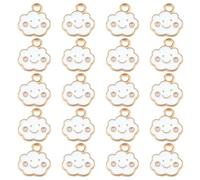 GOMAKERER 150pcs breloques Nuage en Alliage, Breloques en Émail avec Visage Souriant Heureux Thème Météo Mignon Breloques en Nuage Breloques Plates Blanches pour La Fabrication de Bijoux