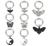 GOMAKERER 16pcs 8 Styles Breloques de Chaussures Alliage, Argent Antique Électrophorèse Papillon Noir Décoration de Chaussure Pendentif Lune Crâne avec Anneau à Ressort pour Cadeau Bottes Décor