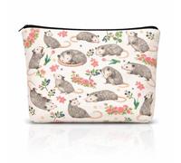 GOMAKERER 1pc Trousse de Maquillage Opossum, Trousse Cosmétique en Polyester Imprimé Double Face à Motif Floral Rose Grande Taille avec Fermeture Éclair pour Les Voyages et Usage Quotidien des Femmes