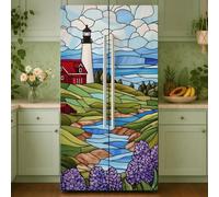 GOMAKERER 2 autocollant Amovible pour Réfrigérateur avec Motif de Phare et Paysage Marin Autocollant Mural en Vinyle pour Porte de Réfrigérateur Congélateur pour Décoration de Cuisine et Bar