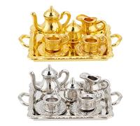 GOMAKERER 2 Ensembles 2 Couleurs Mini Services à Thé, Kit de Plateau de Tasse de Thé Miniature, Simulation en Alliage, Accessoires Artisanaux pour L'Heure du Thé, Modèles de Maison à Monter Soi-Même