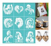 GOMAKERER 2 feuille de Pochoir Sérigraphique pour Cheval Pochoirs de Dessin de Tête de Cheval Modèles Réutilisables Autocollants Sérigraphie pour Bordure Murale Bois Tissu Décoration Artisanale