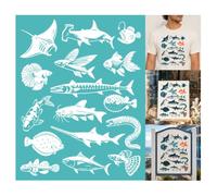 GOMAKERER 2 feuille de Pochoir Sérigraphique Vintage Poisson Pochoirs Réutilisables et Auto Adhésifs pour la Peinture de Poissons de L'Océan Impression Sérigraphique pour Bordures Murales Bois Tissu