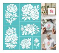 GOMAKERER 2 feuille Pochoir Sérigraphique à Motif de Fleurs Différents Modèles de Pochoirs de Peinture de Pivoines Réutilisables Autocollants Sérigraphie pour Bordure Murale Bois Tissu Maison