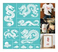GOMAKERER 2 feuille Pochoir Sérigraphique Dragon Chinois Pochoirs de Peinture Dragon Oriental et Nuage de Bon Augure Modèles Réutilisables Autocollants Sérigraphie pour Mur Bois Tissu Artisanat