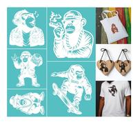 GOMAKERER 2 feuille Pochoir Sérigraphique Hip Hop Pochoirs D'Impression Singe Gorille Modèles Réutilisables Auto Adhésifs Sérigraphie pour Peinture Murale Bois T Shirt Tissu Décoration Artisanale