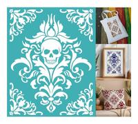 GOMAKERER 2 feuille Pochoir Sérigraphique Pochoirs D'Impression de Crâne avec des Roses Serpent Modèles Réutilisables Auto Adhésifs Sérigraphie pour Peinture Sur Mur Bois Décoration D'Halloween