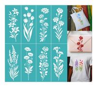 GOMAKERER 2 feuille Pochoir Sérigraphique Pochoirs D'Impression de Fleurs Plantes Modèles Réutilisables Autocollants Sérigraphie pour Peinture Murale Bois T Shirt Tissu Décoration Artisanale