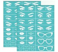 GOMAKERER 2 feuille Pochoir Sérigraphique pour Traits du Visage Personnage Pochoirs Réutilisables pour Yeux Nez Lunettes Sérigraphie Autocollante pour Bordure Murale Bois Tissu Décoration D'Intérieur