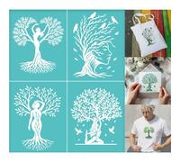 GOMAKERER 2 feuille Pochoir Sérigraphique Représentant une Femme Arbre Pochoirs de Dessin D'Arbre de Vie Modèles Réutilisables Autocollants Sérigraphie pour Bordure Murale Bois Tissu Maison