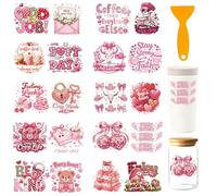 GOMAKERER 20pcs Autocollant de Tasse UV DTF à Thème Rose, 10 feuille D'Autocollants de Transfert pour Tasses Pink Vibes Imperméables à Appliquer Par Frottement pour Décorer Verres et Meubles