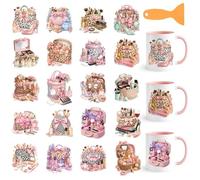 GOMAKERER 20pcs Autocollants Cosmétiques UV DTF pour Tasses, Imprimé Léopard Sac à Cosmétiques Nœud Rouge Lèvres Autocollants pour Tasses Mode Beauté Imperméables Frotter Pour Tasses en Verre Meubles