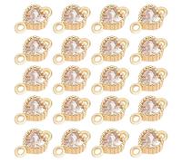 GOMAKERER 20pcs Lien de Cœur en Zircone Cubique Breloques de Connecteur D'Amour Plaquées Or 18 carat Véritable Pendentifs en Cristal de Pierre CZ en Laiton pour la Fabrication de Bijoux 9x5mm